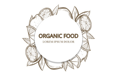 Sketch lemons round banner - organic food banner