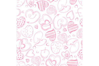 Ballpoint pen drawing hearts seamless pattern