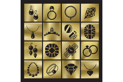 Golgen luxury jewelry icons set