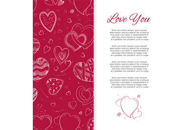 Love you background or card with doodle hearts