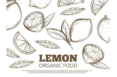 Organic food poster with hand drawn lemons