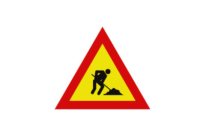 Road sign of work in progress