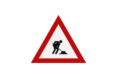 Road sign of work in progress