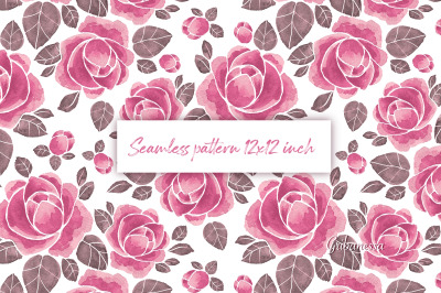 Seamless pattern of roses. Watercolor
