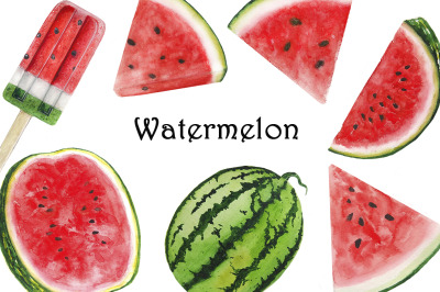 Watermelon watercolor. Watermelon pattern. Summer fruits wattercolor