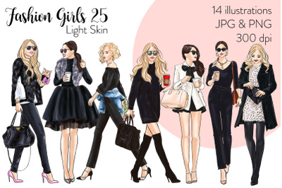 Watercolor Fashion Clipart - Fashion Girls 25 - Light Skin