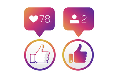 Thumb up, like icons, like follower icons vector set