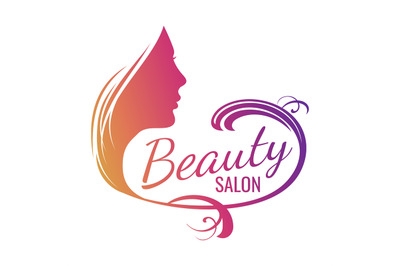 Beautiful female face portrait - beauty salon emblem