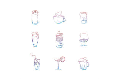 Colorful hand drawn drinks set on white background