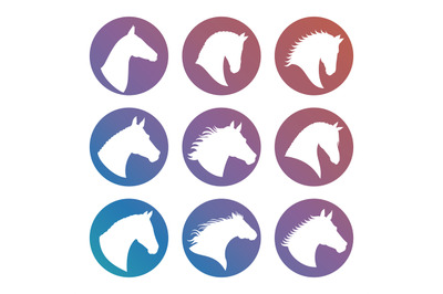 Horse heads silhouettes icons set