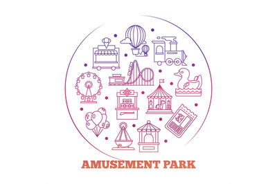 Line icons amusement park round logo design