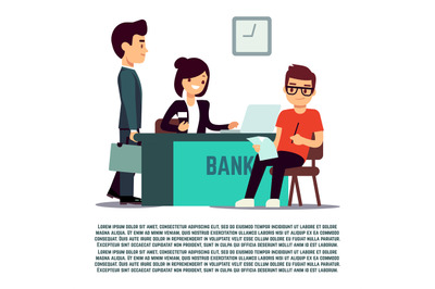 Man in bank flat illustration - vector banking service