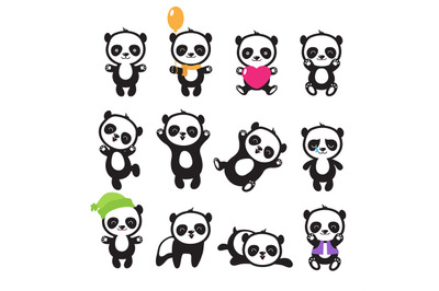 Cute cartoon chinese panda bear vector character set