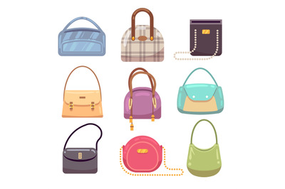 Colourful ladies handbags, woman accessories vector collection