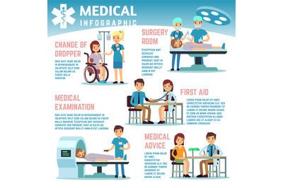 Healthcare vector infographics with medical staff nurses&2C; doctors and