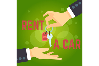 Car rent vector illustration. Hand holding car key. Flat style concept