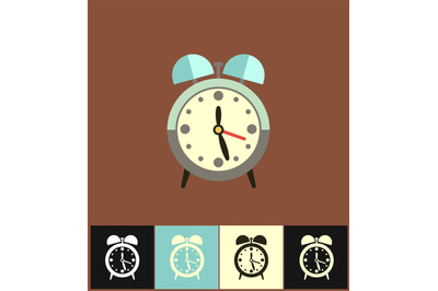 Clock icon. Flat vector illustration on different colored backgrounds.