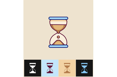Clock icon. Flat vector illustration on colored backgrounds. Blue hour