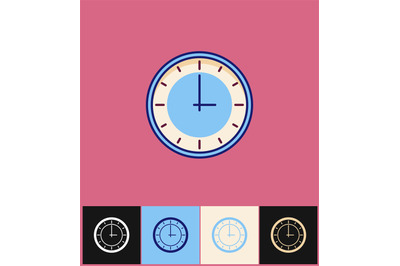 Clock icon. Flat vector illustration. Blue simple clock