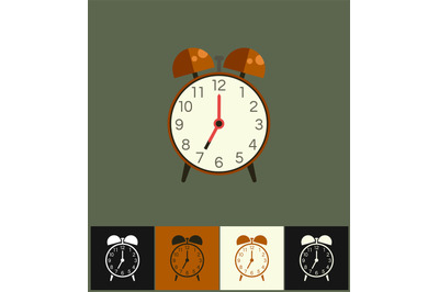 Clock icon. Flat vector illustration on different colored backgrounds.