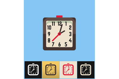 Clock icon. Flat vector illustration on colored backgrounds. Brown squ