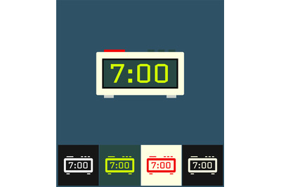 Clock icon. Flat vector illustration on colored backgrounds. Digital c
