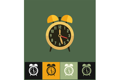Clock icon. Flat vector illustration on colored backgrounds. Golden an