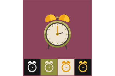 Clock icon. Flat vector illustration. Green analog clock