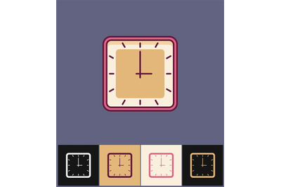 Clock icon. Flat vector illustration on different colored backgrounds.