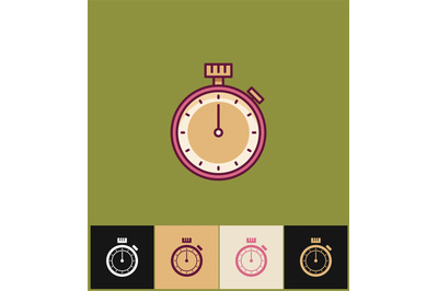Clock icon. Flat vector illustration on colored backgrounds. Pink simp