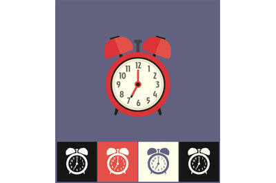 Clock icon. Flat vector illustration. Red analog clock