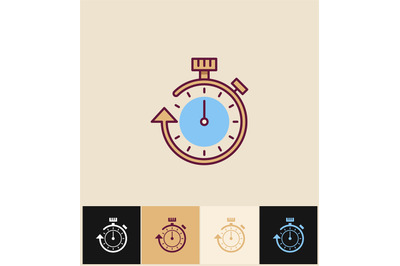 Clock icon. Flat vector illustration on different colored backgrounds.