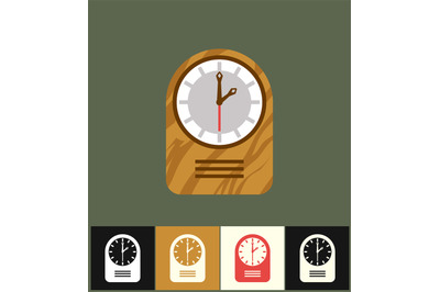 Clock icon. Flat vector illustration. Wood analog clock