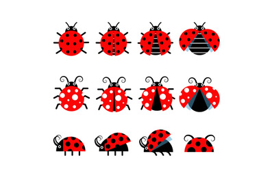 Cute ladybug vector icons. Cartoon-style bug icons