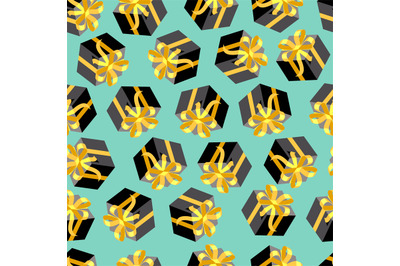 Seamless pattern with black giftboxes. Flat style vector illustration