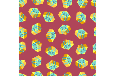 Seamless pattern with gold giftboxes. Flat style vector illustration