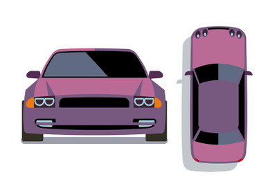 Vector flat-style cars in different views. Lilac car