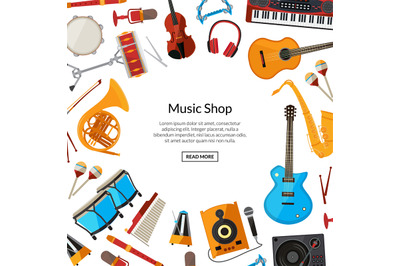 Vector cartoon musical instruments background with place for text illu