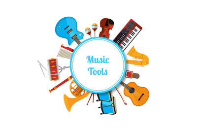 Vector cartoon musical instruments circle with place for text