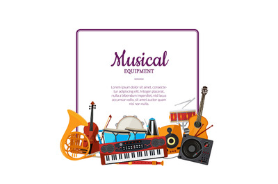 Vector cartoon musical instruments frame. Music background