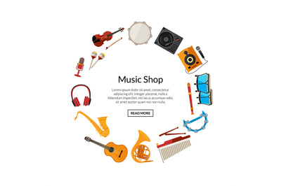 Vector cartoon musical instruments in circle