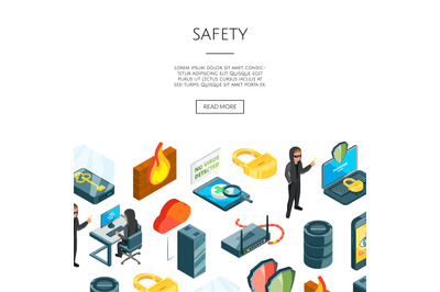 Vector isometric data and computer safety icons illustration