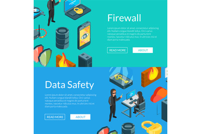 Vector isometric data and computer safety icons web banner templates i