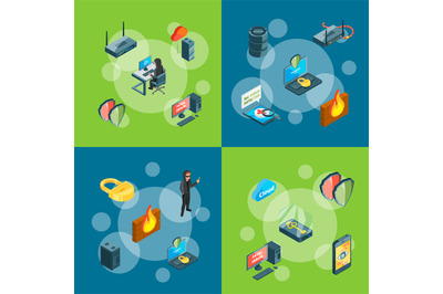 Vector isometric data and computer safety icons infographic concept il