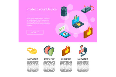 Vector isometric data and computer safety icons illustration