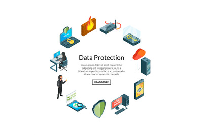 Vector isometric data and computer safety icons