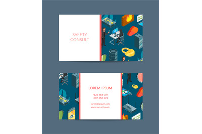 Vector isometric data and computer safety icons business card