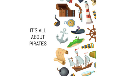 Vector cartoon sea pirates background with place for text illustration