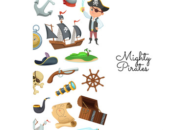 Vector cartoon sea pirates. Pirate Treasure Pattern for Children