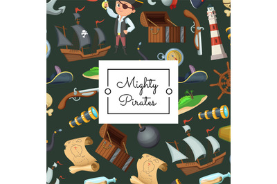 Vector cartoon sea pirates background with place for text illustration